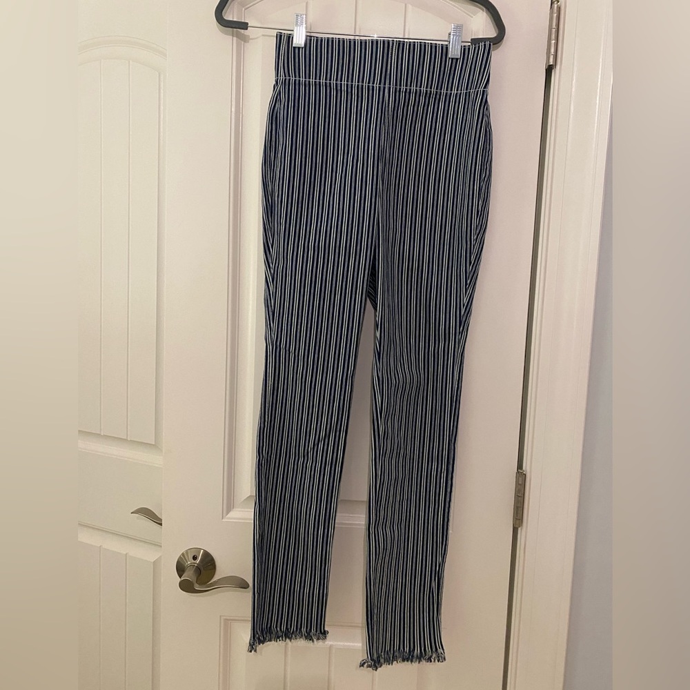 Show Me Your MuMu high waisted stretch navy blue stripe jeans, size small